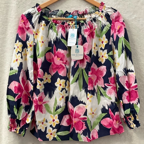 NWT TORI RICHARD HONOLULU Colorful Hibiscus Floral Pullover Blouse Oversized Fit - Picture 1 of 9